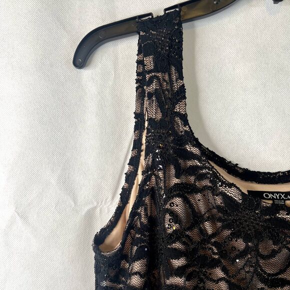 Onyx Nite Black Lace & Sequin Dressy Cocktail Evening Tank Top Size Large - Picture 4 of 10